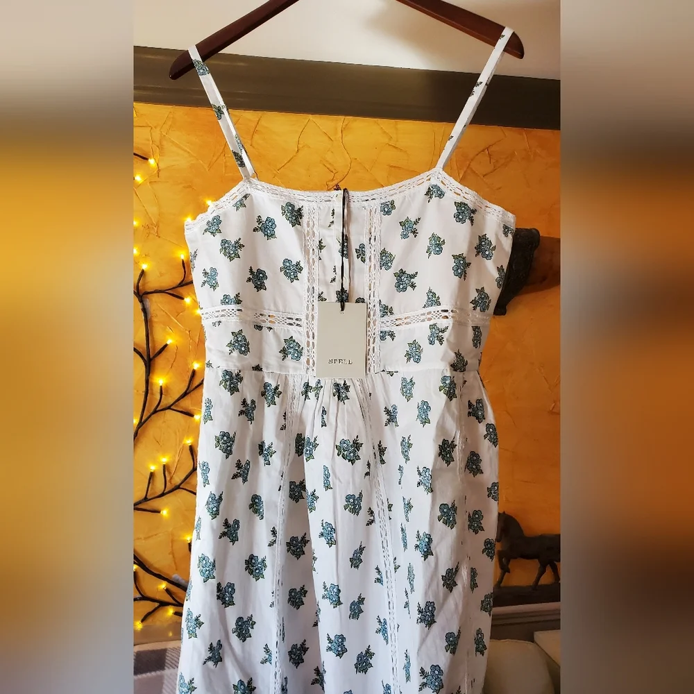 Spell White, Blue and Green Floral Maxi Dress Size Large - Picture 3 of 12